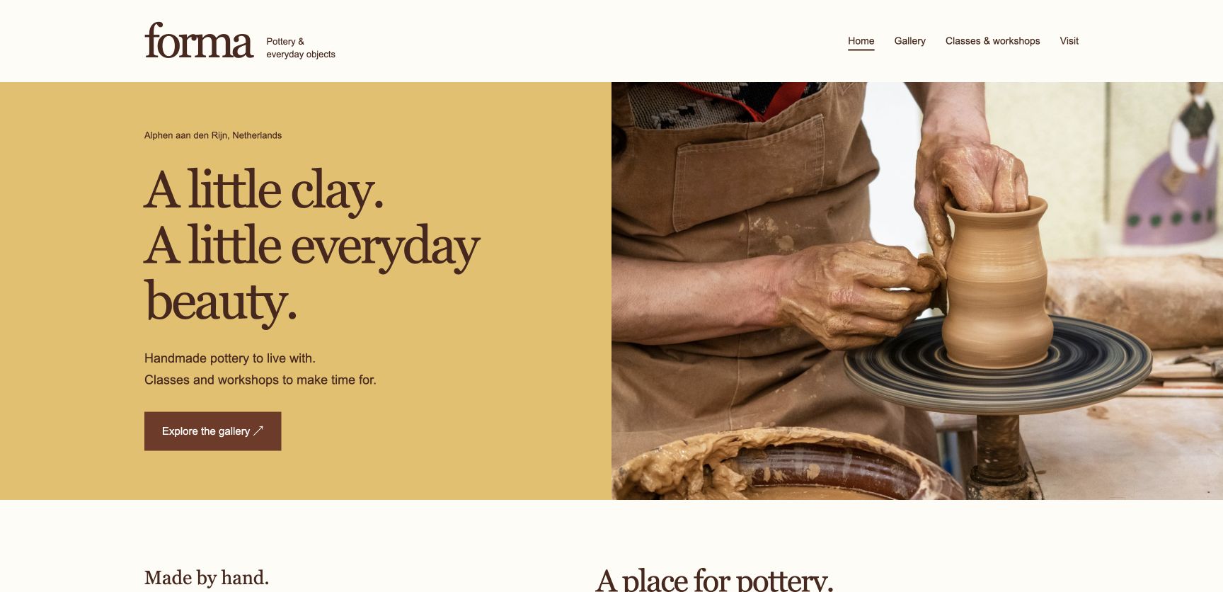 Forma pottery website with gallery, classes and workshops
